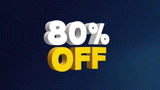 Animated 80 percent off for promotional and marketing. 80 percent off sale promotion animation. 80% off sale promotion video 4K. 80% Sale Video. 3D 80% Off Text Animation. 80% Off Promotion Video.