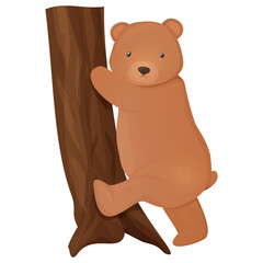 Obraz premium Cute teddy bear illustration, woodland bear on tree wildlife vector illustration