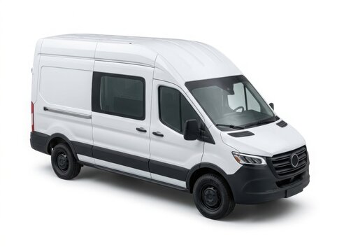 Modern white commercial cargo van isolated on white background