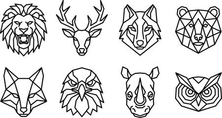 Geometric Polygonal Wild Animal Head Line Art Logo Vector Icon Set © PJ DeSign