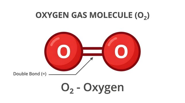 Oxygen gas molecule O2 structure with double bond diagram