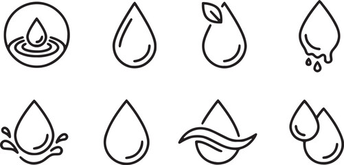 Water drop outline vector icon set with liquid aqua symbols and fresh hydration line art collection most premium © JOBAER GRAPHIC