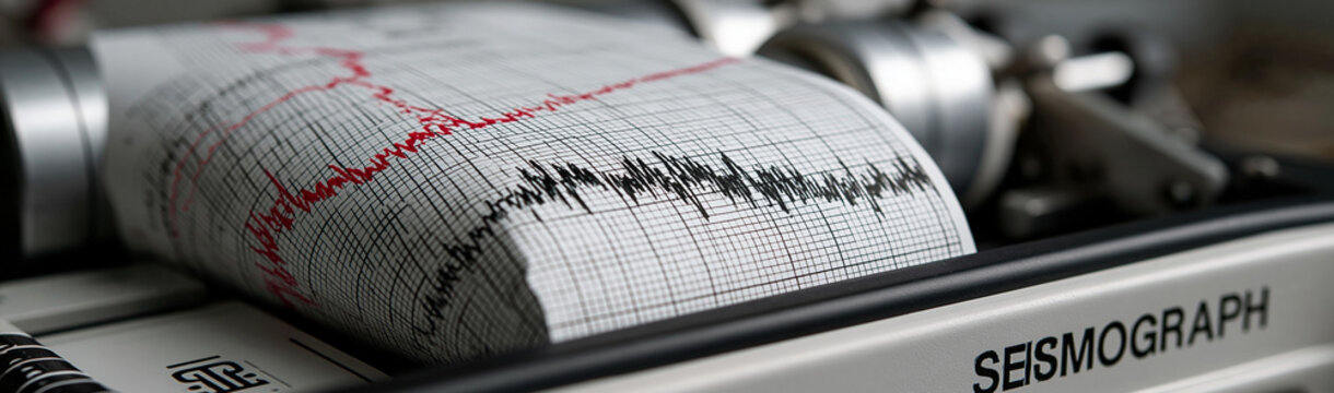 Seismograph Reading: A close-up of a seismograph displaying seismic wave readings on paper, capturing the data from an earthquake or ground movement.