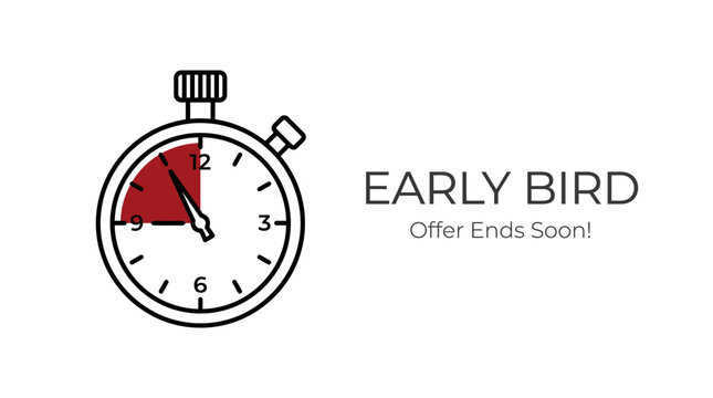 A stopwatch icon with a red segment indicating limited time for an early bird offer.