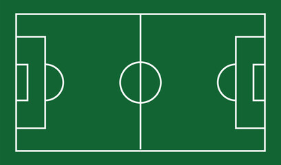 Professional soccer field template with detailed football pitch markings in top view. Clean green sports court illustration for coaching, tactics, training, presentations, match analysis, and strategy © Parul