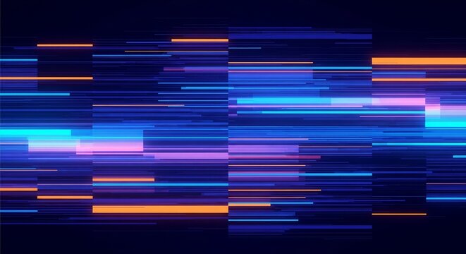 Horizontal digital glitch data lines background.