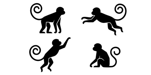 Four monkey silhouettes are playing on a plain background © Dhani