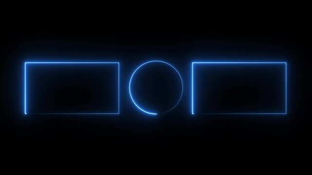 a graphic template commonly used as a YouTube end screen or end card. This specific design features a modern aesthetic with blue neon-style glowing outlines. A central circular area, usually intended