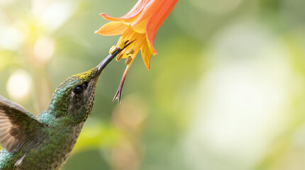 Naklejka premium Hummingbird feeding flower nectar