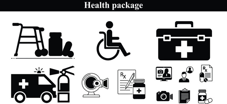 Health & Medical Icon Package - Telemedicine, Emergency, Accessibility & Pharmacy Solid Vector Set