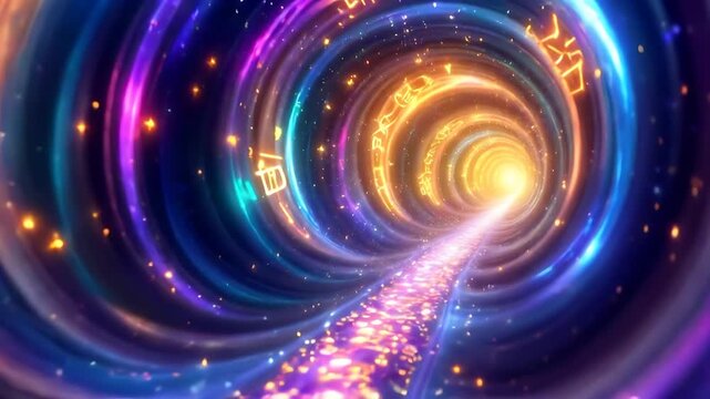 Suitable for futuristic design projects, scifi backgrounds, technology concepts, and spacethemed visuals needing vibrant and dynamic elements in motion.