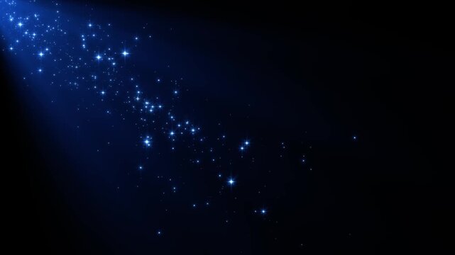 shiny stars glitter and particles corner falling and light flare animation, abstract blue new year and christmas stream, social media motion background