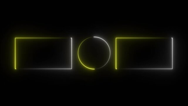 a graphic template commonly used as a YouTube end screen or end card. This specific design features a modern aesthetic with blue neon-style glowing outlines. A central circular area, usually intended