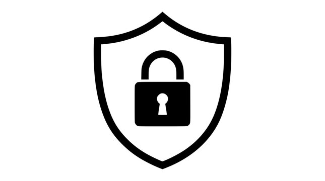 Black and white vector shield icon with a padlock design