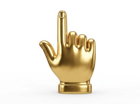 Golden hand cursor pointing up isolated on white background