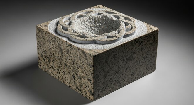 Gray concrete block, stone texture, cube shape, architectural material