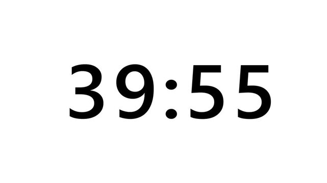 Modern countdown timer from 40 minute to 39 minute on white background suitable for presentations, productivity, educational content,and more element for overlay concept. 4K footage motion video
