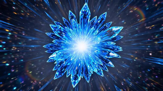 Blue crystal starburst with light rays