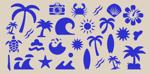 A tropical beach and surf-themed vector illustration. © Ajimicon