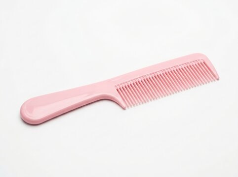 A pink plastic hair comb isolated on white background