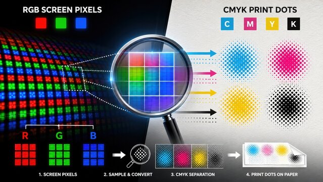 RGB Screen Pixels to CMYK Halftone Dots