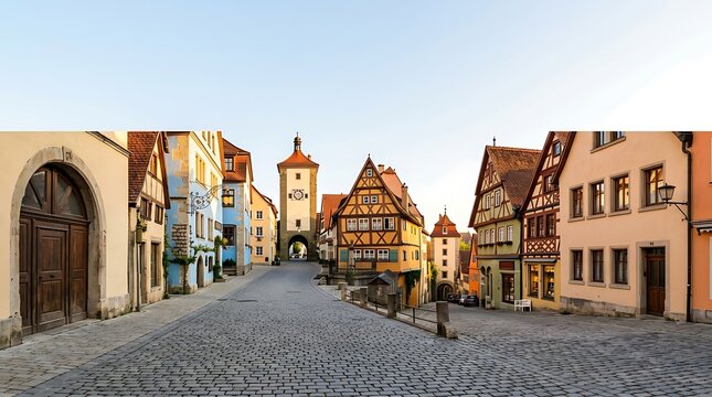 Traditional german town square with half timbered houses