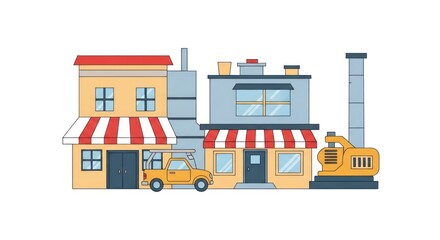 Obraz premium Colorful illustration of city buildings.