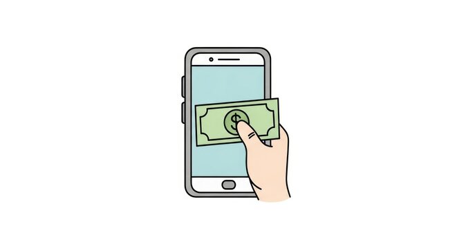 Hand inserting money into mobile phone.