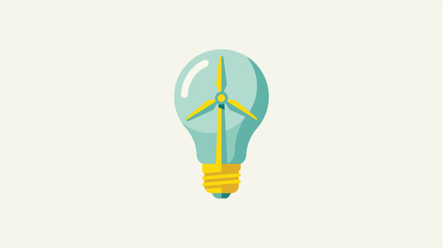 A conceptual illustration of a light bulb with a wind turbine inside representing green energy.