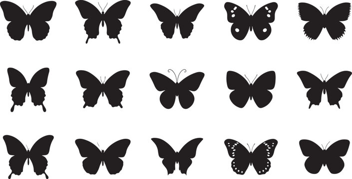 This Vector Set Of Butterfly Silhouettes Features Collection Black Insect Wing Designs And Nature Inspired Shapes Perfect For Art, Tattoos, Summer Decorations 258