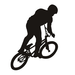 Naklejka premium BMX cyclist performing freestyle trick on bicycle. Silhouette illustration