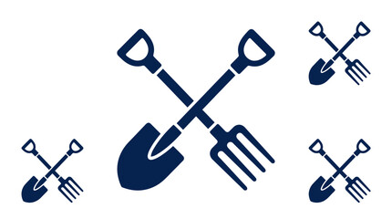 Crossed shovel and pitchfork gardening tool icons. © gacor