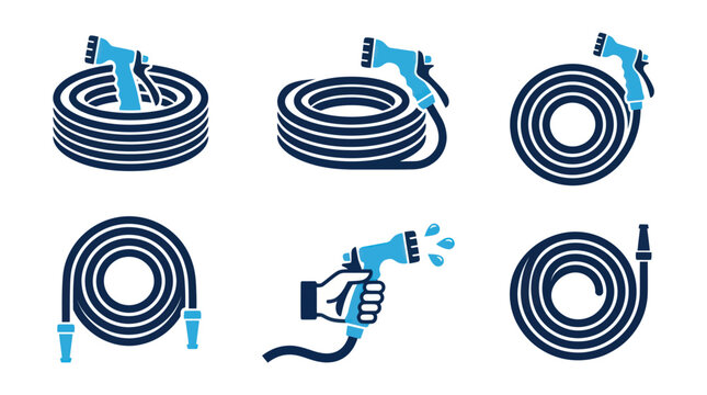 Garden hose coils and spray nozzle icons for irrigation