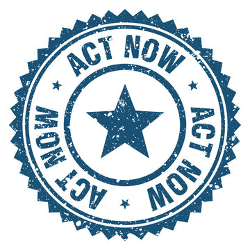 act now blue grunge round stamp. act now stamp