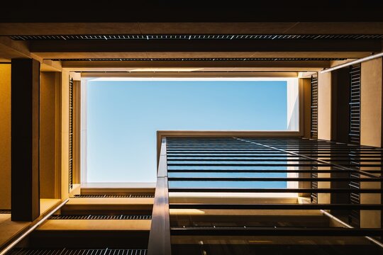 Modern building Low angle view Corporate office building downtown district Business background