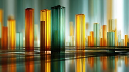 Obraz premium Abstract geometric pillars of varying heights glow with warm and cool colors in a stylized composition.
