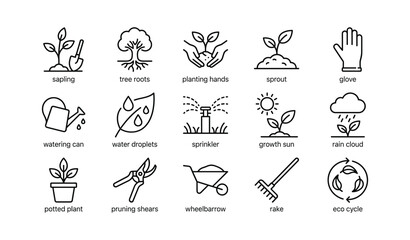 Obraz premium Gardening icons showing planting and watering tools on background