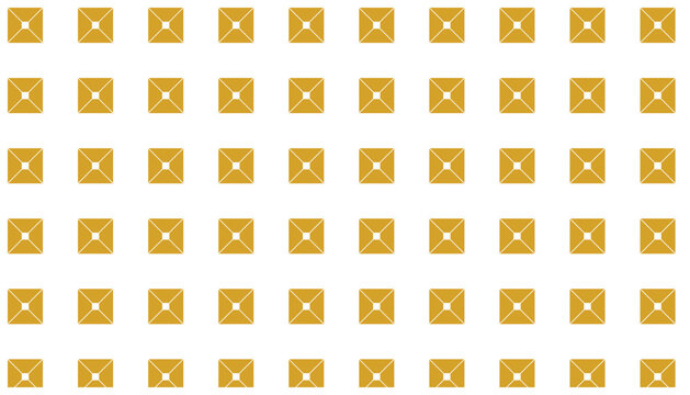 Seamless pattern of square pyramids on white background, geometric abstract design in gold.