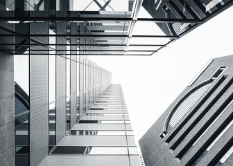 Modern office buildings downtown financial District Business High-rise Architecture skyscrapers Low angle view Black and white © VTT Studio