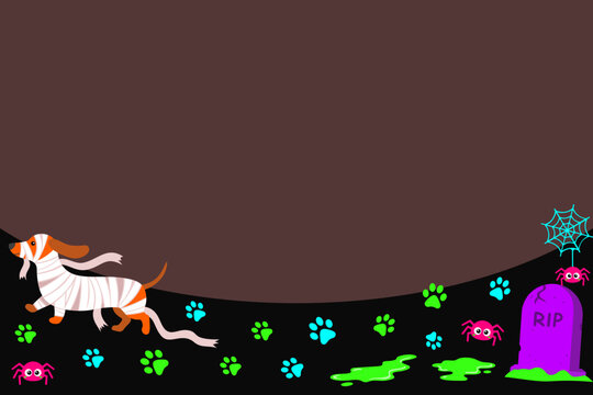 Neon Halloween undead doxie hound tracks and graveyard stones arranged as a horizontal bottom footer with dark empty space.