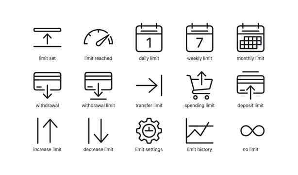 Banking limit icons showing controls and arrows on white background