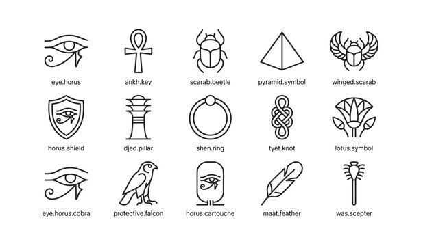 Egyptian symbol icons showing hieroglyphs and sacred motifs