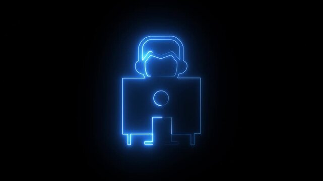 Glowing Neon Online Meeting Icon on Black Background | HD Video Motion Graphic Animation
