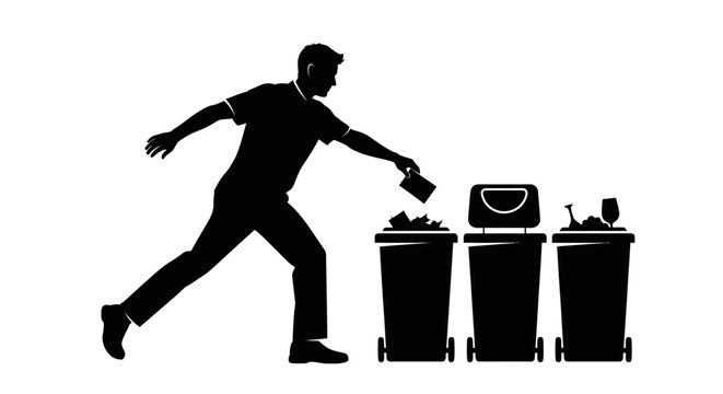 Man throwing trash into garbage bin