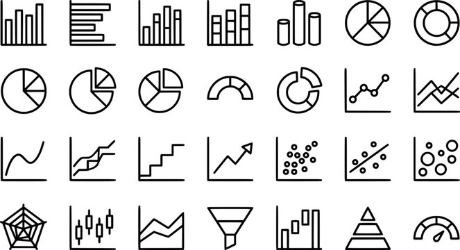 Graph and Chart icon set. Editable line icons. Vector illustration.
