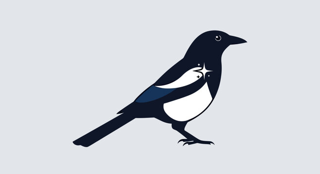 Black and white magpie bird silhouette profile graphic.