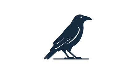Obraz premium Black crow silhouette standing on flat surface.