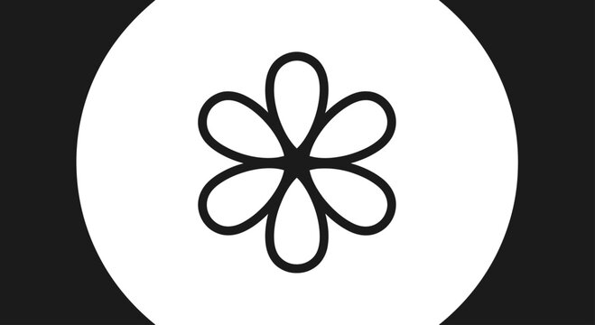 Black flower outline inside a white circular frame.