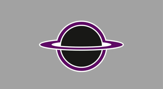 Abstract purple ringed planet icon over gray background