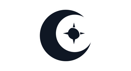 Black crescent moon and four-pointed star icon. © Sendal